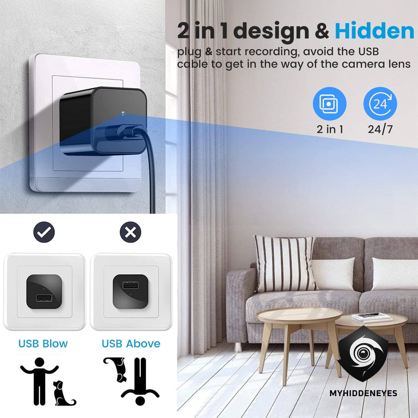 1080P Spy Camera USB Charger No WiFi Camera with 64GB TF cards