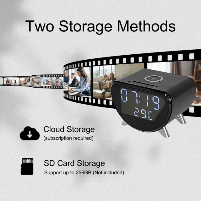 4K HD WiFi Mini Camera Clock | Wireless Charging
