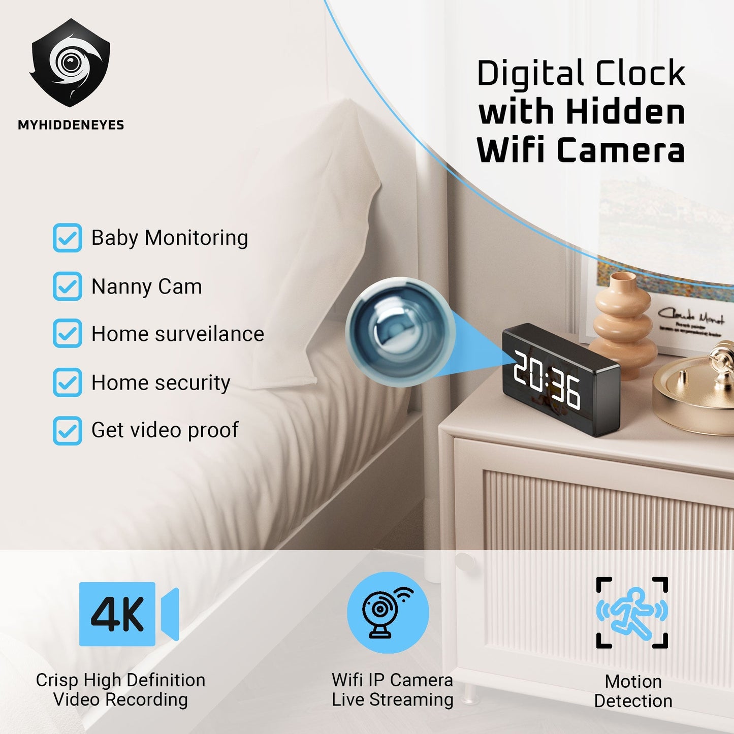 Hidden Camera Clock - 4K & 1080p Clock Secret Camera