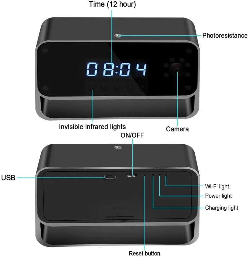 Metal Case 4K/1080P Full HD Mini WiFi Camera Wireless Clock Camera Night Vision with Motion Detection