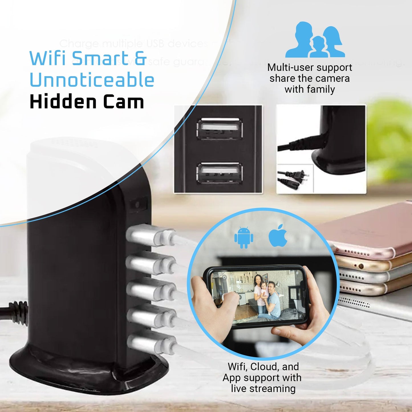 5 USB Adapter Charger Camera Hub Convert Mini Camera Wifi Remote Monitoring Motion Detection Surveillance Cam