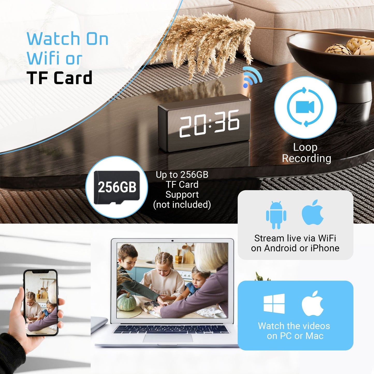 Hidden Camera Clock - 4K & 1080p Clock Secret Camera