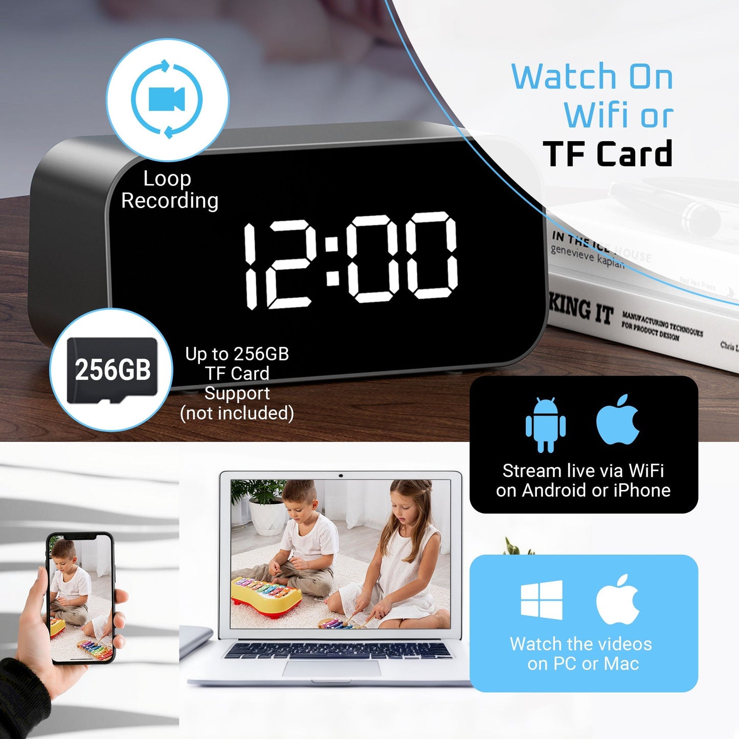 Hidden Camera Clock - 4K & 1080p Clock Secret Camera With IR CUT