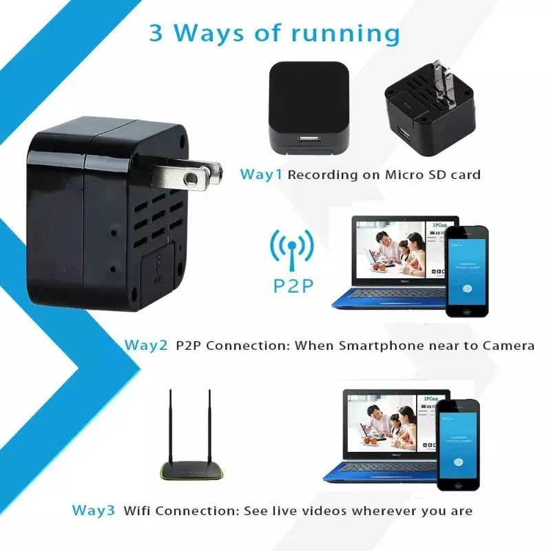 1080P Wifi Mini Camera Charger Power Surveillance Wireless Vision Video Recorder