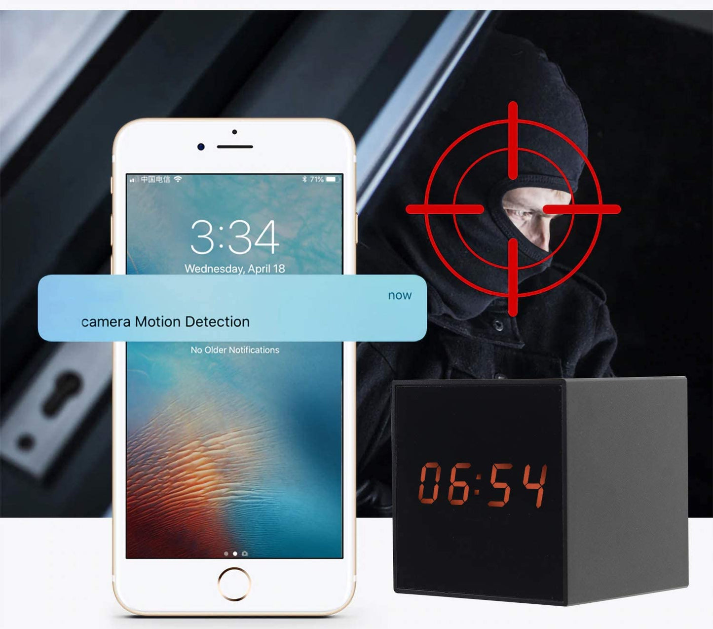 Prospys 1080P Alarm Clock Bluetooth Radio Speaker with Spy Hidden Camera