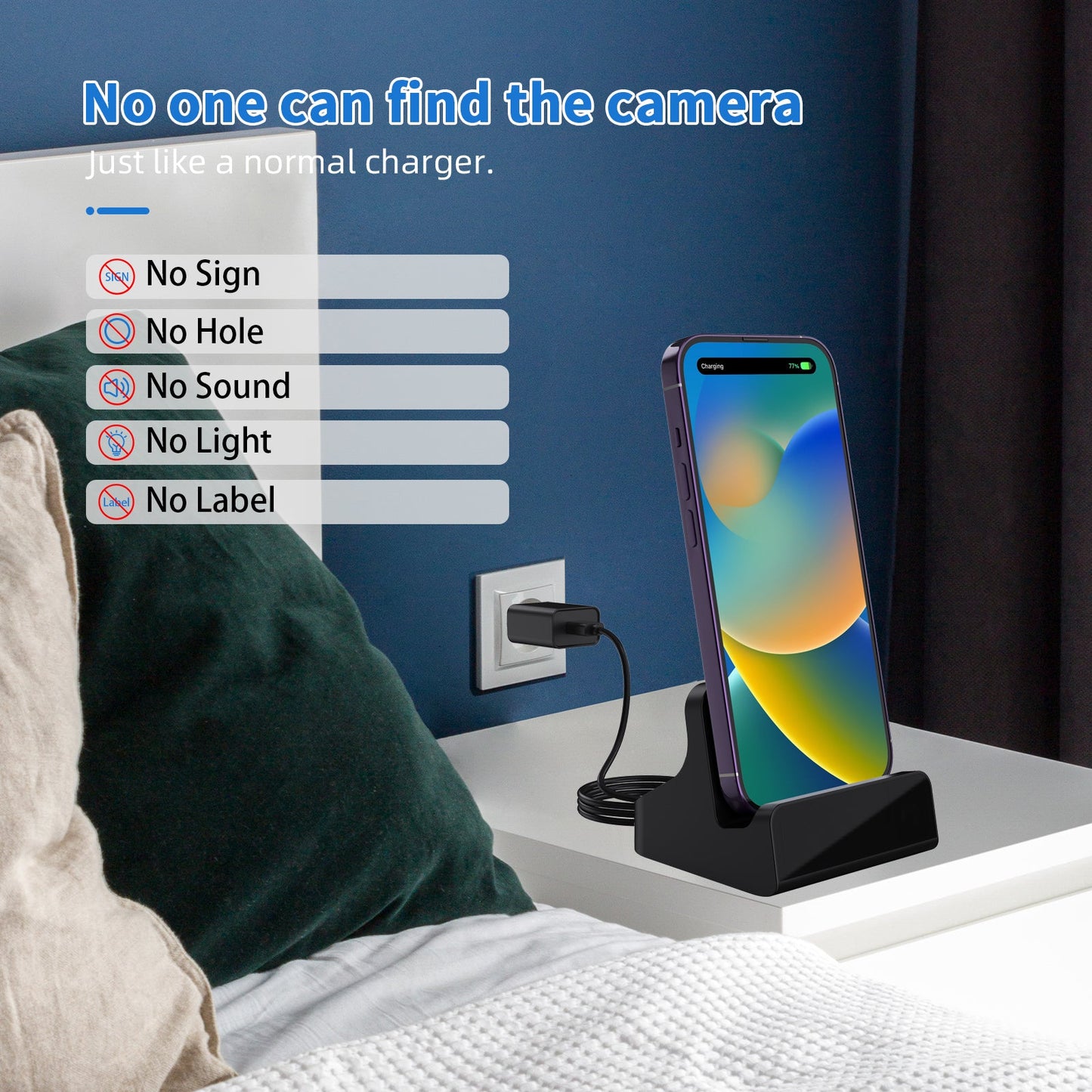 Security Camera Charger Dock True 2K Pixels with Adjustable 160° Wide-Angle Lens