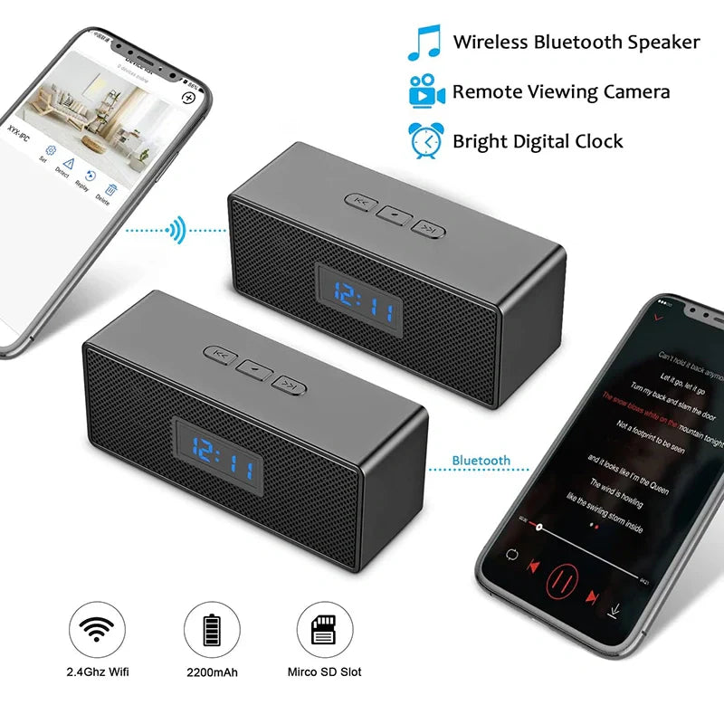 Portable Bluetooth Speakers Clock Mini Camera