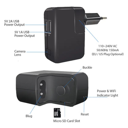 4K/1080P HD WiFi Charger Spy Camera  Mini Hidden Camera