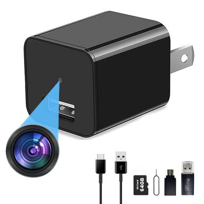 1080P Spy Camera USB Charger No WiFi Camera with 64GB TF cards