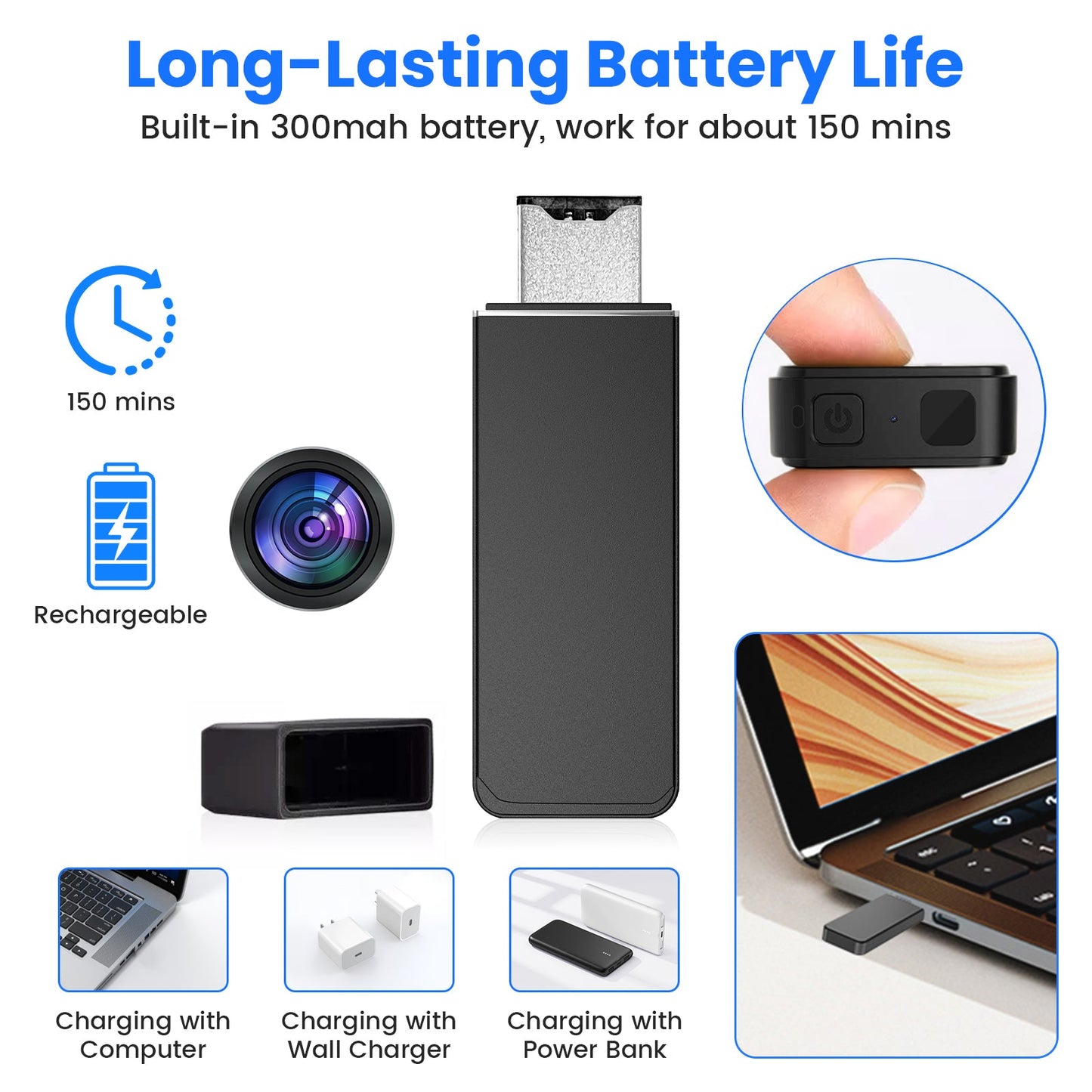 USB Flash Drive Camera with 64GB MicroSD Card