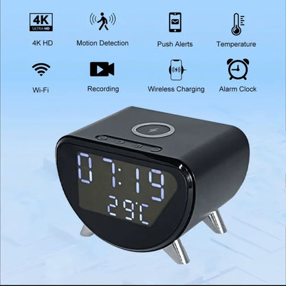 4K HD WiFi Mini Camera Clock | Wireless Charging