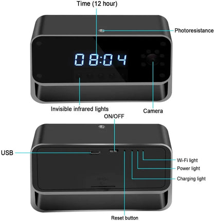 Metal Case 4K/1080P Full HD Mini WiFi Camera Wireless Clock Camera Night Vision with Motion Detection