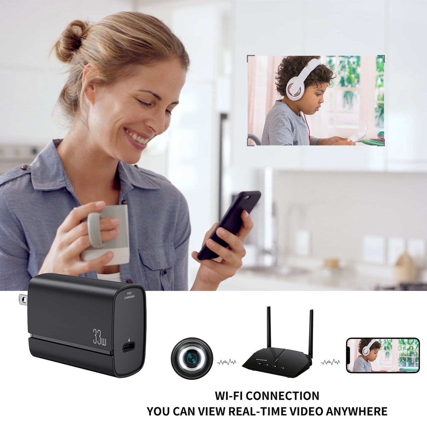 Fast Charger with 1080P Spy Hidden Camera