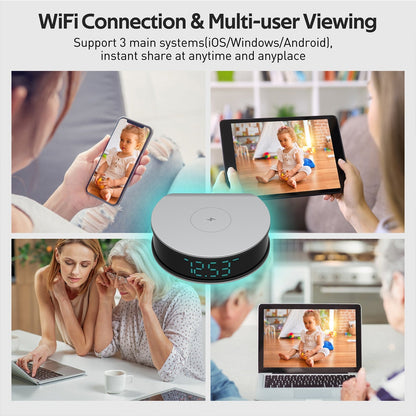 Alarm Clock + 15W Fast Wireless Charger with 1080P Spy Hidden Camera