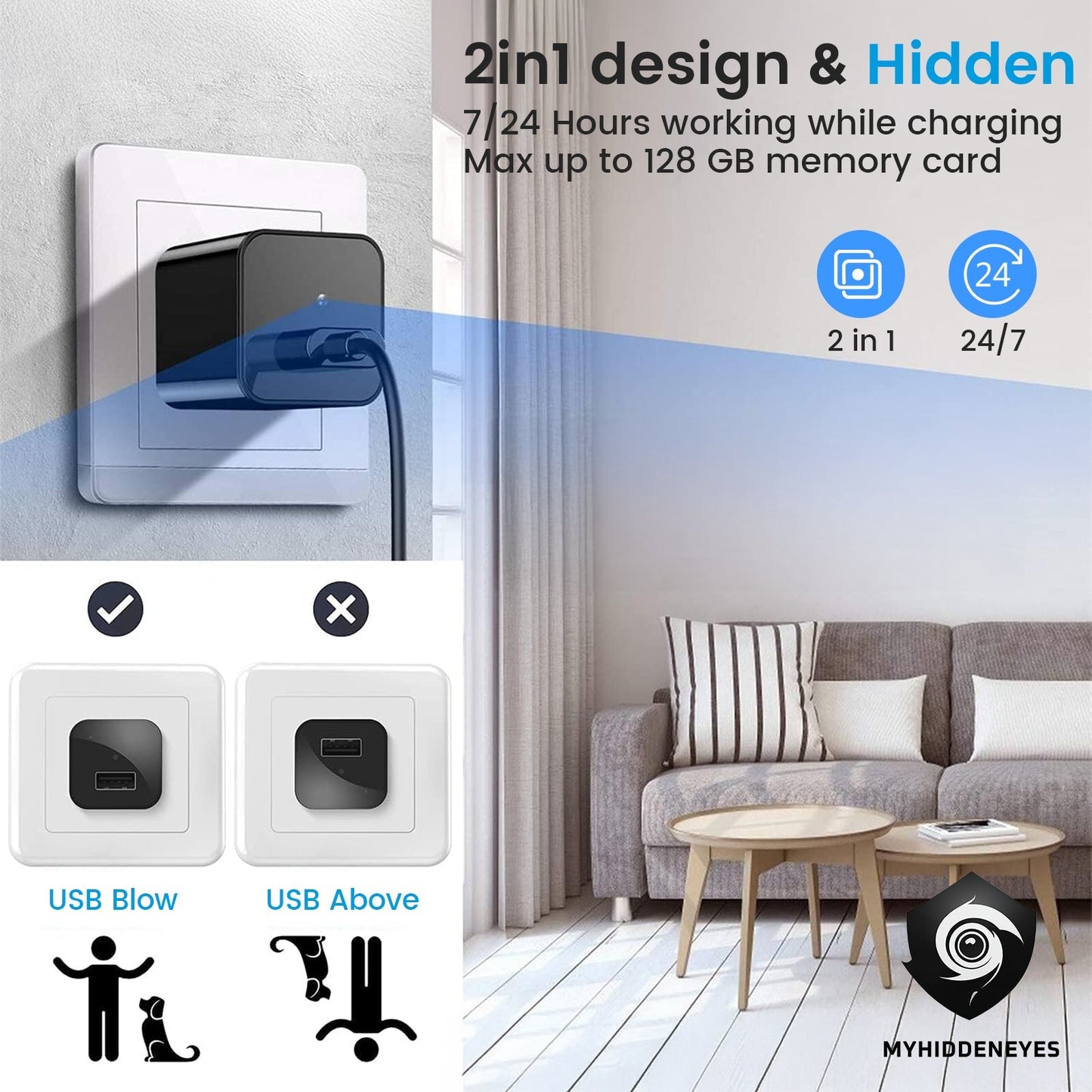 Night Version Full HD USB Charger Camera  with 64GB TF cards
